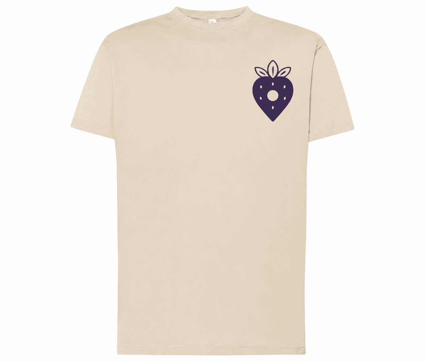 Ljus SMULA T-shirt med mörklila smultron tryckt på bröstet.